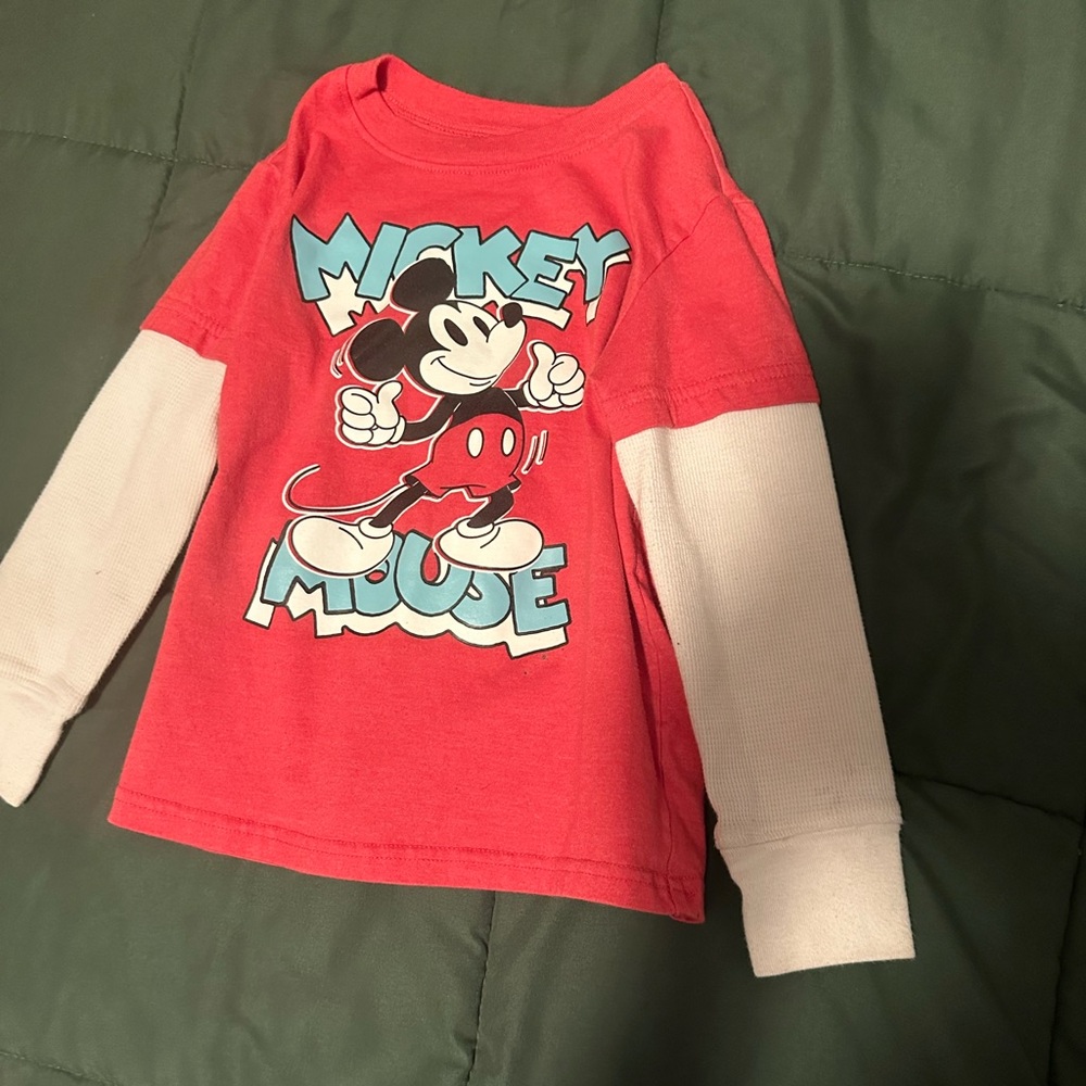 Disney Mickey Mouse Kids Long Sleeve Shirt - Red and White